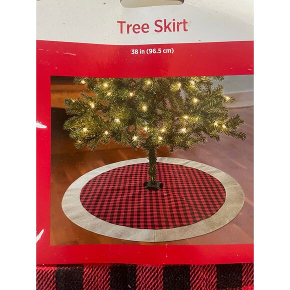 2 Pack Christmas Tree Skirt Buffalo Plaid Checker Red Black Burlap Style 38 In - Picture 3 of 3